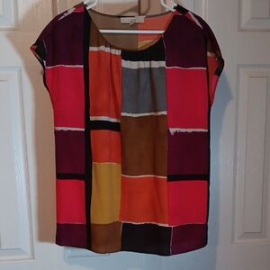 LOFT Red and Pink Cap Sleeve Boxy Blouse